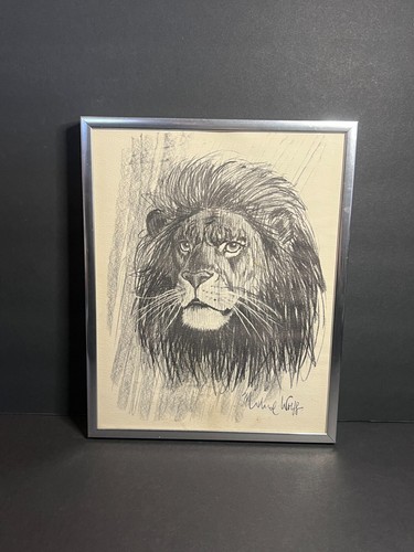 Chrome framed lion charcoal - framed,